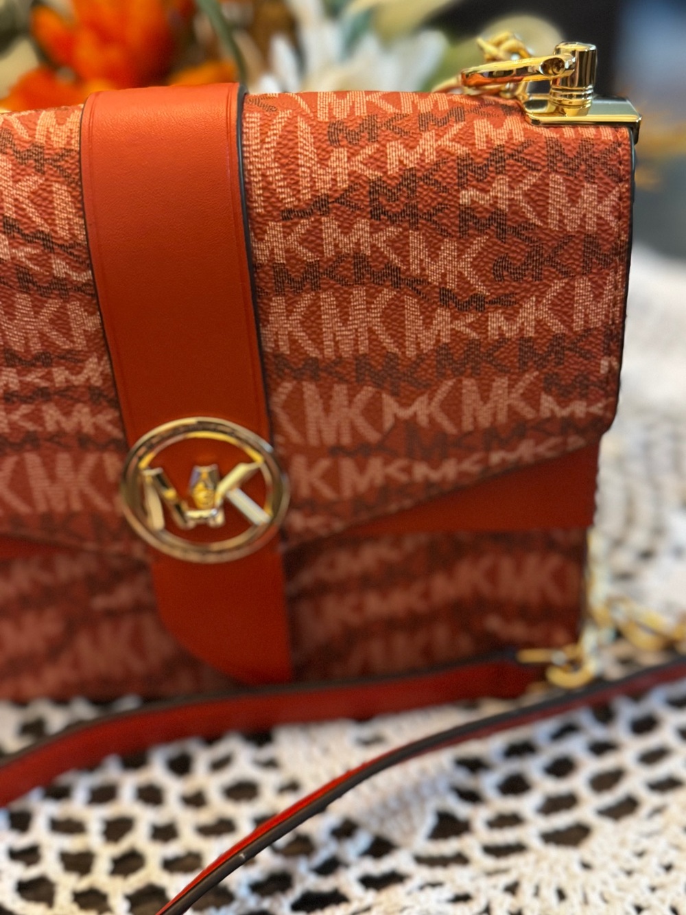 Michael Kors Greenwich Logo Crossbody Bag Deep Orange Multi - Picture 5 of 12